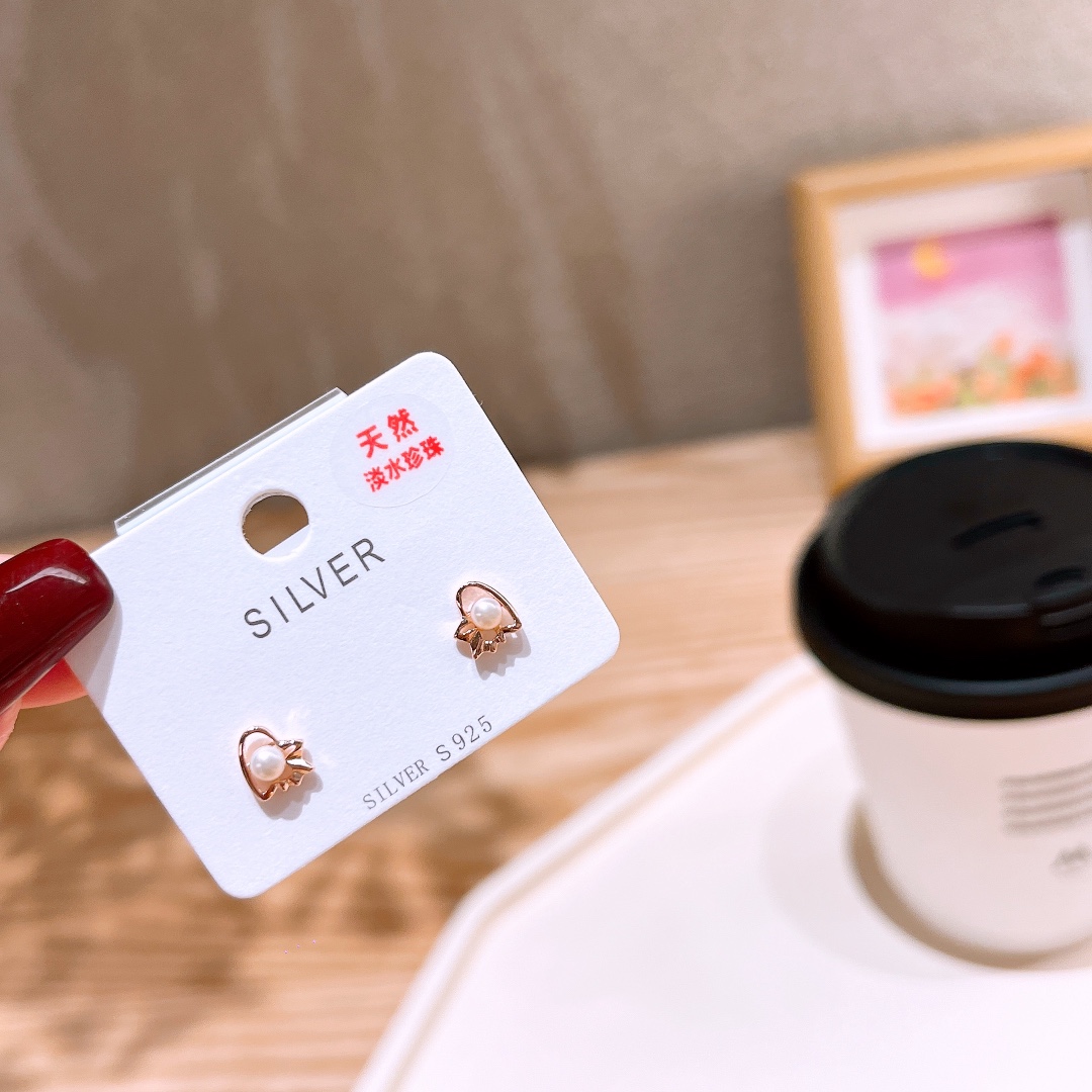 Hypoallergenic Silver Freshwater Pearl Studs Korean Style Wedding Registration