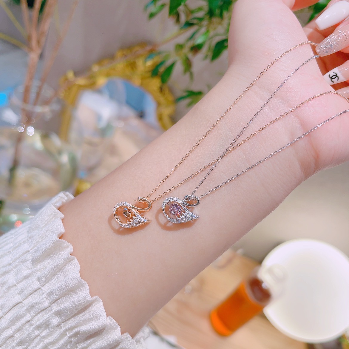 Solid Silver Moissanite Necklace Artistic Workplace Gold