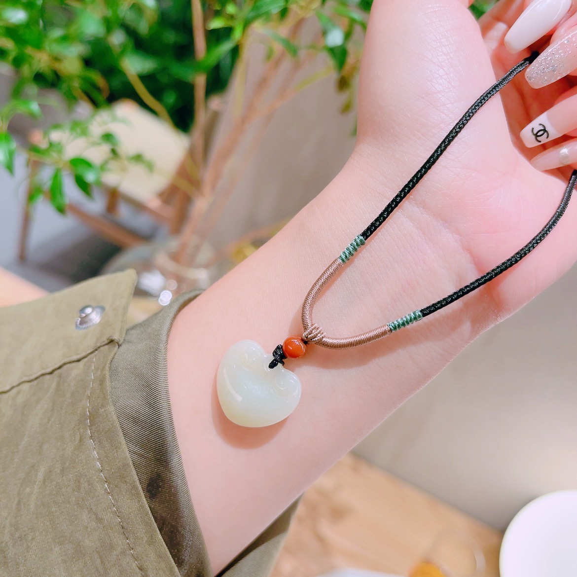 Fine Silver Hetian Jade Necklace Forest Annual Party Silver