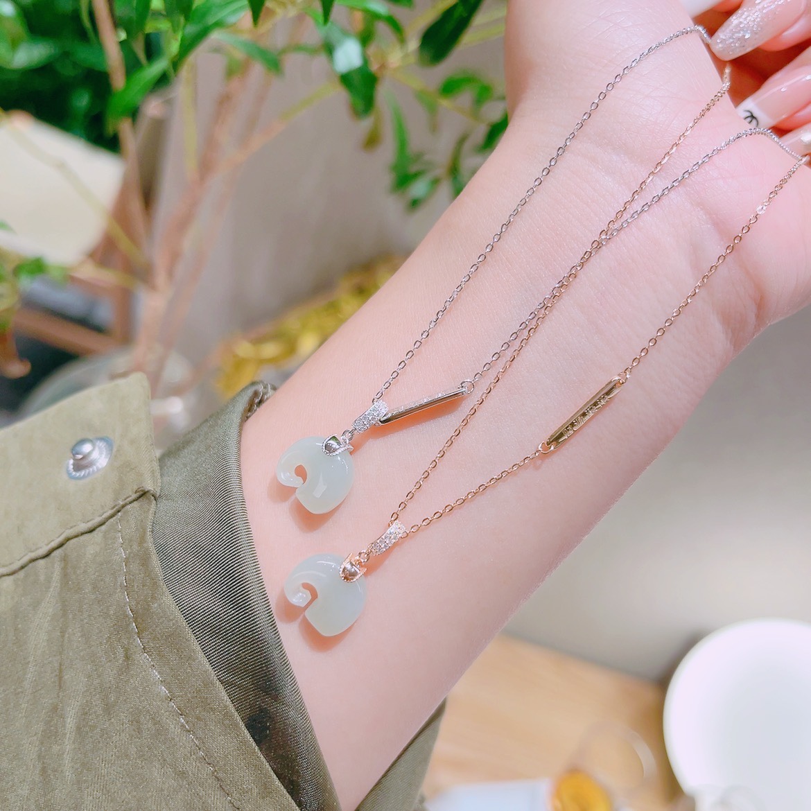 S925 Sterling Silver Hetian Jade Necklace Fresh Workplace Silver