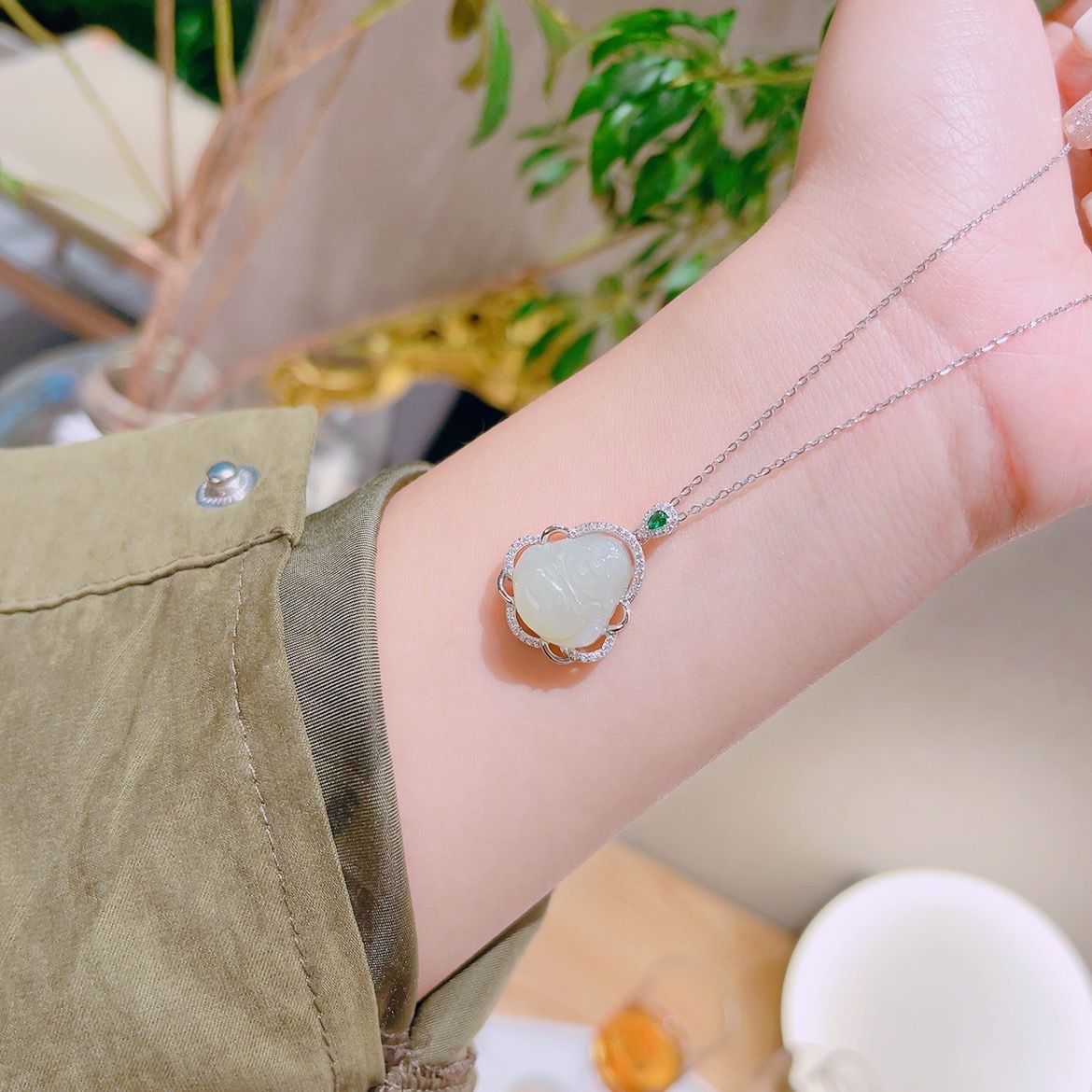 Hypoallergenic Silver Hetian Jade Necklace Intellectual Travel Silver