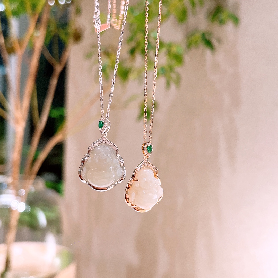 Fine Silver Hetian Jade Necklace Gentle Mother's Day Gold