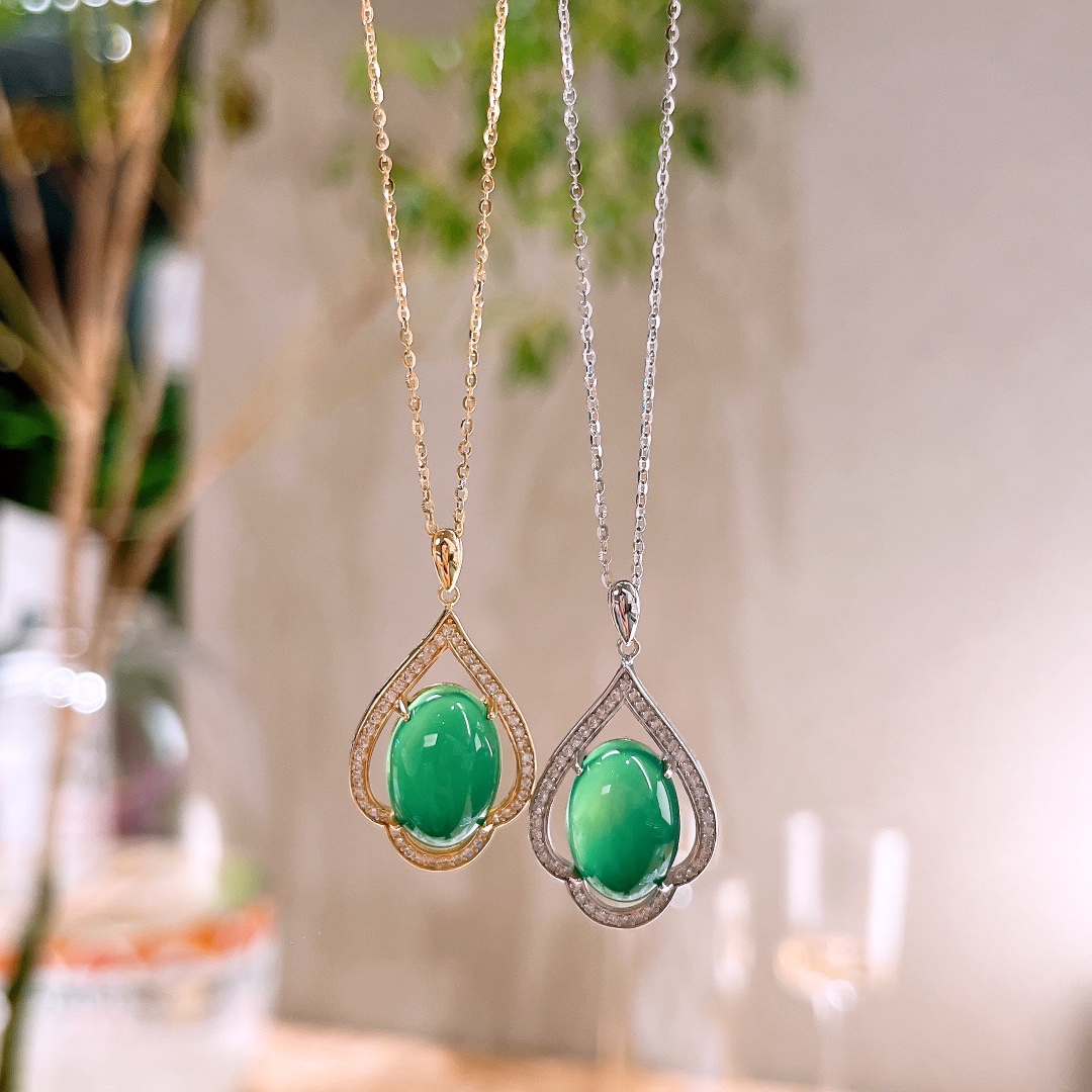 Solid Silver Green Chalcedony Necklace Fresh Wedding Favor Gold