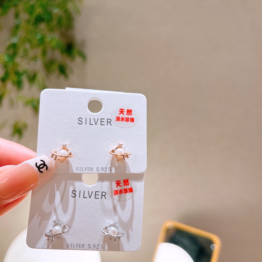 Fine Silver Freshwater Pearl Studs Romantic Annual Party Gold