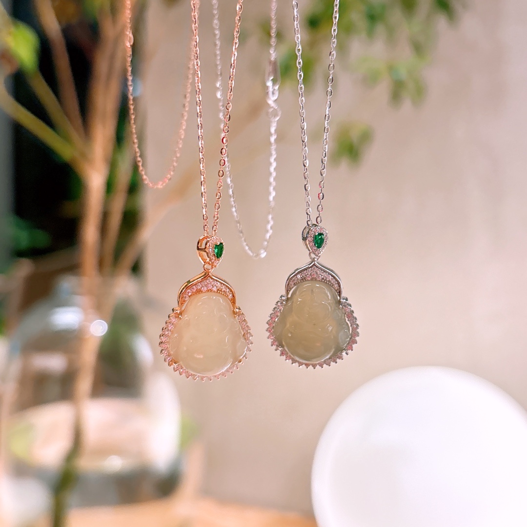 Low Allergy Silver Hetian Jade Necklace Delicate Valentine's Day Gold