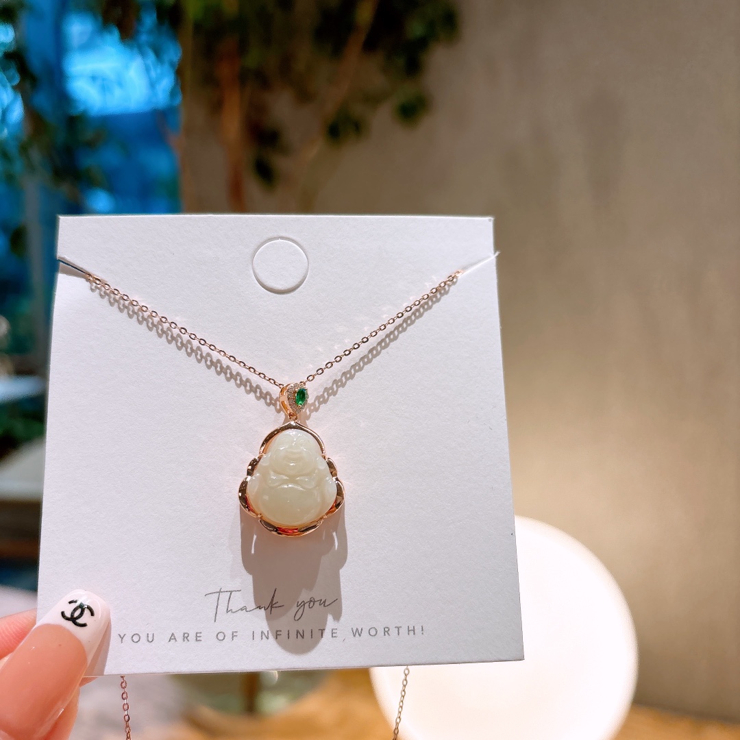Solid Silver Hetian Jade Necklace Cute Housewarming Silver