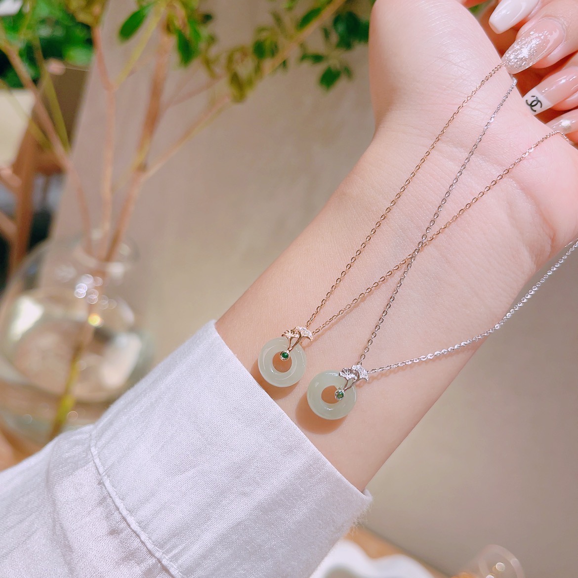 Hypoallergenic Silver Hetian Jade Necklace Forest Workplace Gold