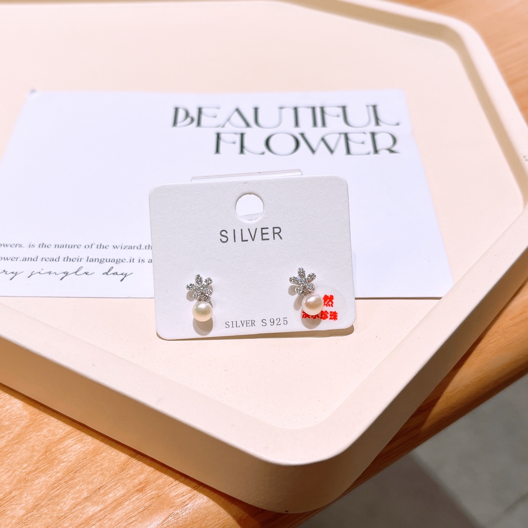 High Polish Silver Freshwater Pearl Studs French New Year Silver