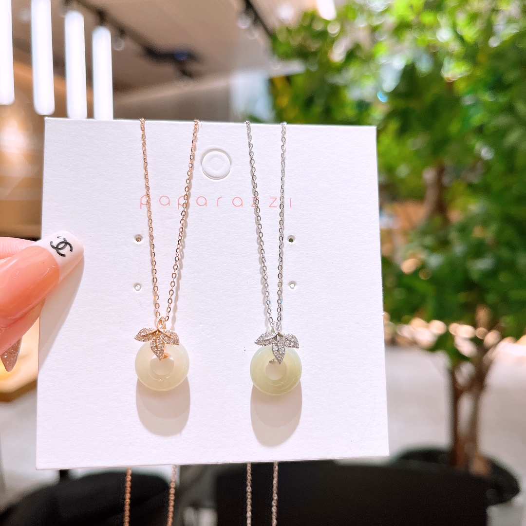 High Polish Silver Hetian Jade Necklace Girly Father's Day Gold