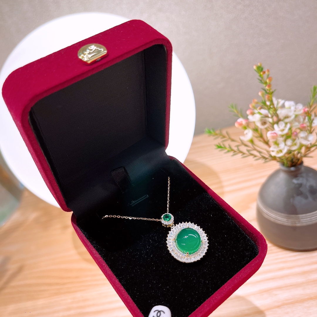 High Polish Silver Green Chalcedony Necklace Unique Wedding Favor Gold