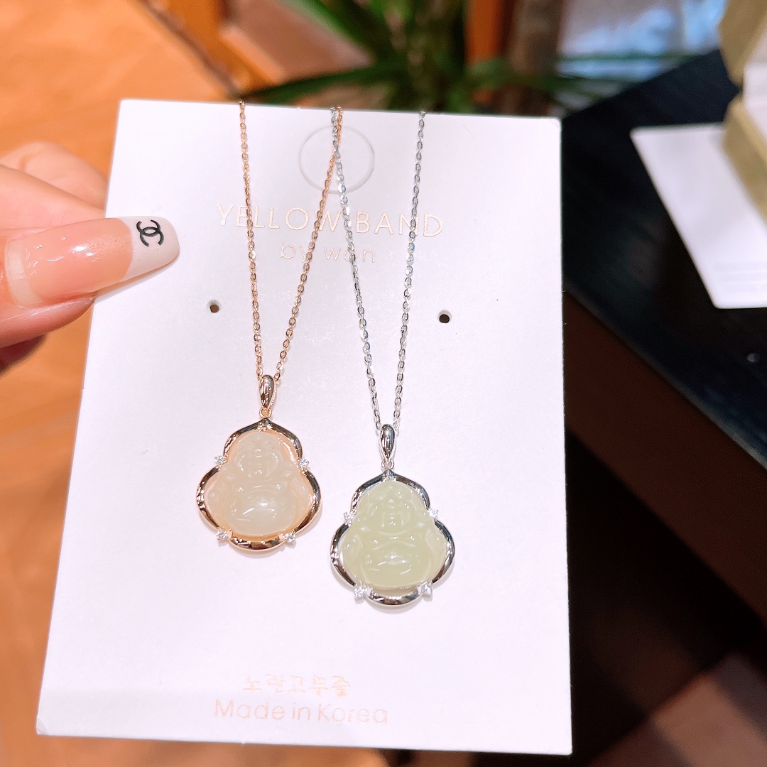 Solid Silver Hetian Jade Necklace Minimalist Travel Gold