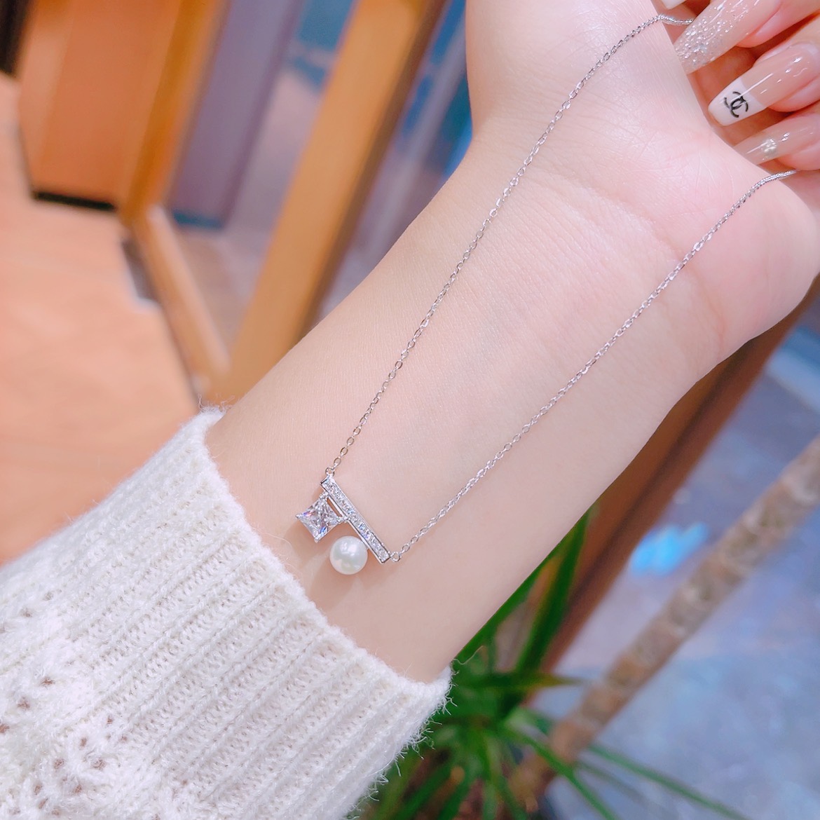 High Polish Silver Freshwater Pearl Necklace Dainty Bestie Gift Silver