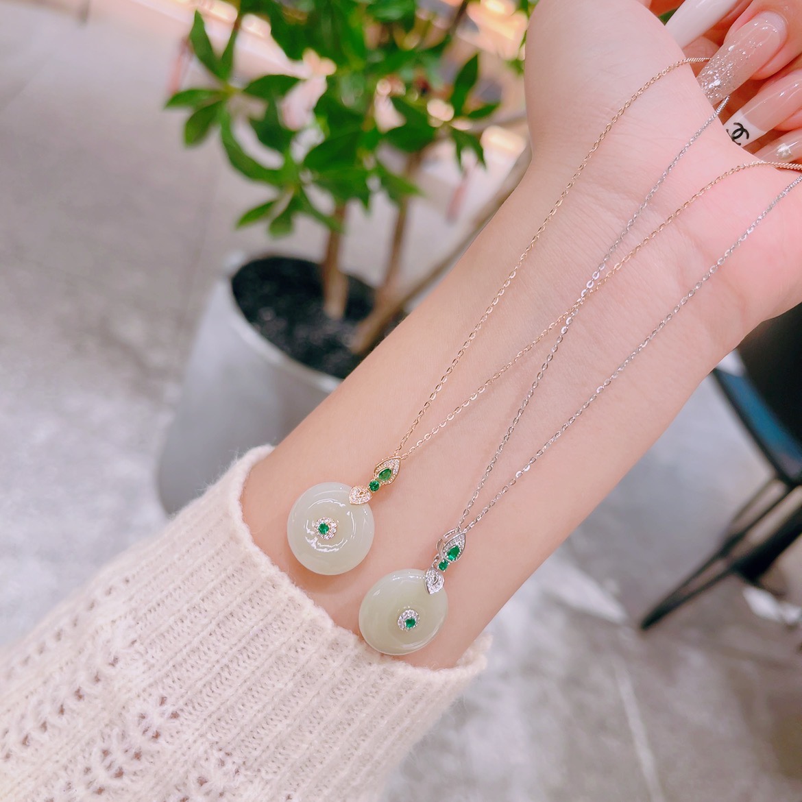 High Polish Silver Hetian Jade Necklace Intellectual Mother's Birthday