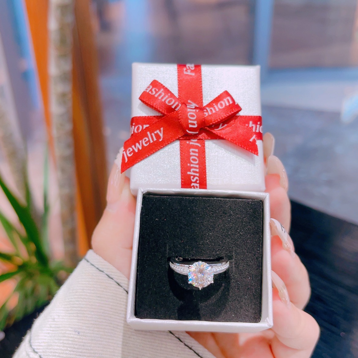 High Polish Silver Moissanite Ring Ethereal Mother's Day Silver