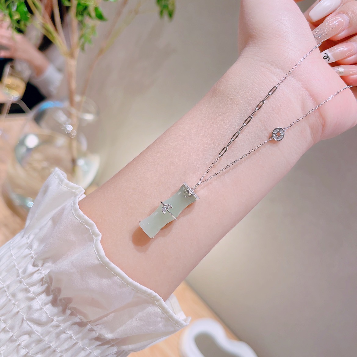 Hypoallergenic Silver Hetian Jade Necklace Minimalist Wedding Gold