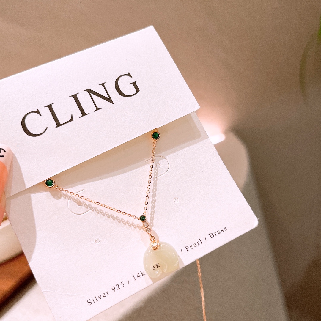 S925 Sterling Silver Hetian Jade Necklace Premium Spring Festival