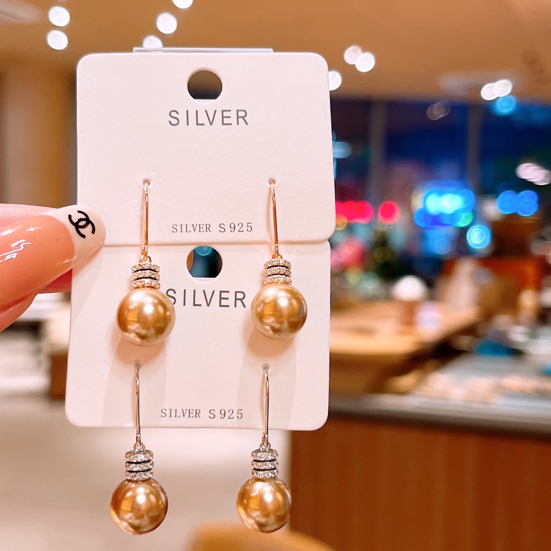 アーティスティック低アレルギー銀ドロップ＆スレッドイヤリングゴールド デート