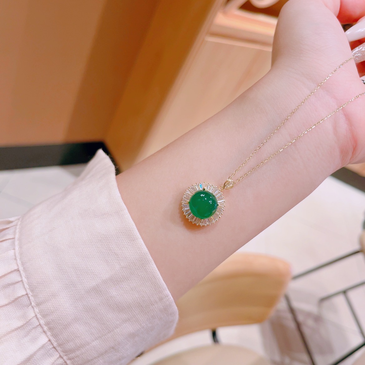 High Polish Silver Green Chalcedony Necklace Sweet Graduation Silver