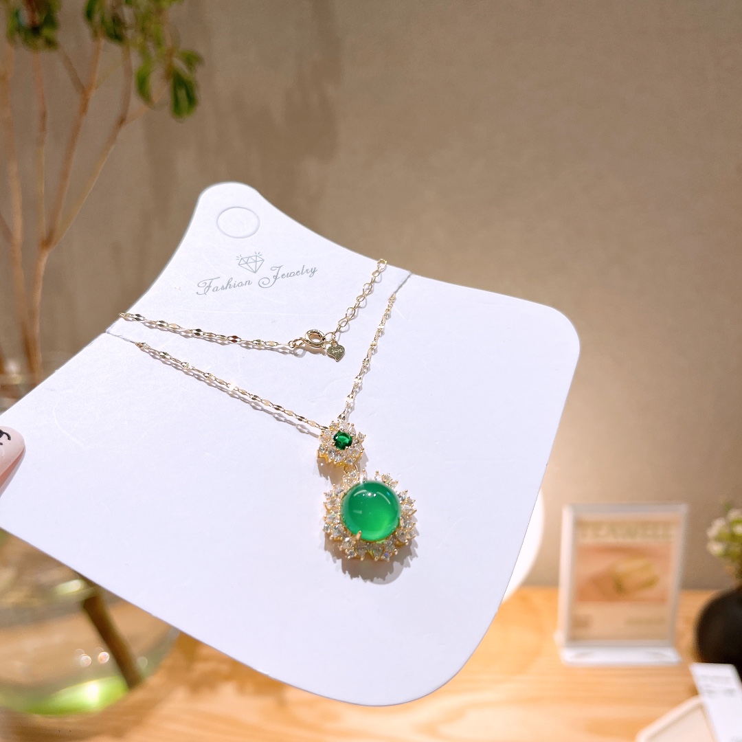 925 Silver Green Chalcedony Necklace Romantic Housewarming Silver