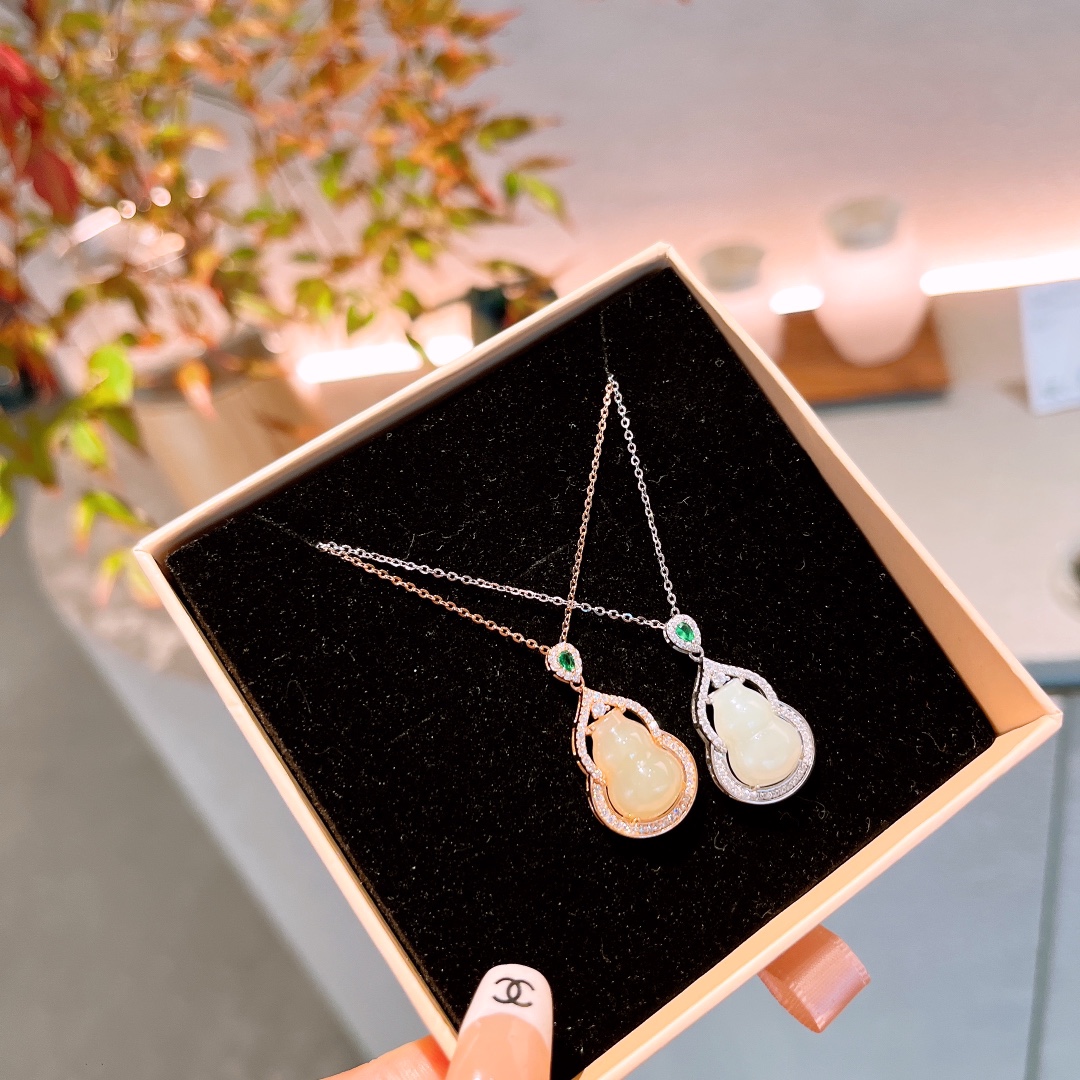 Fine Silver Hetian Jade Necklace Vintage Proposal Silver