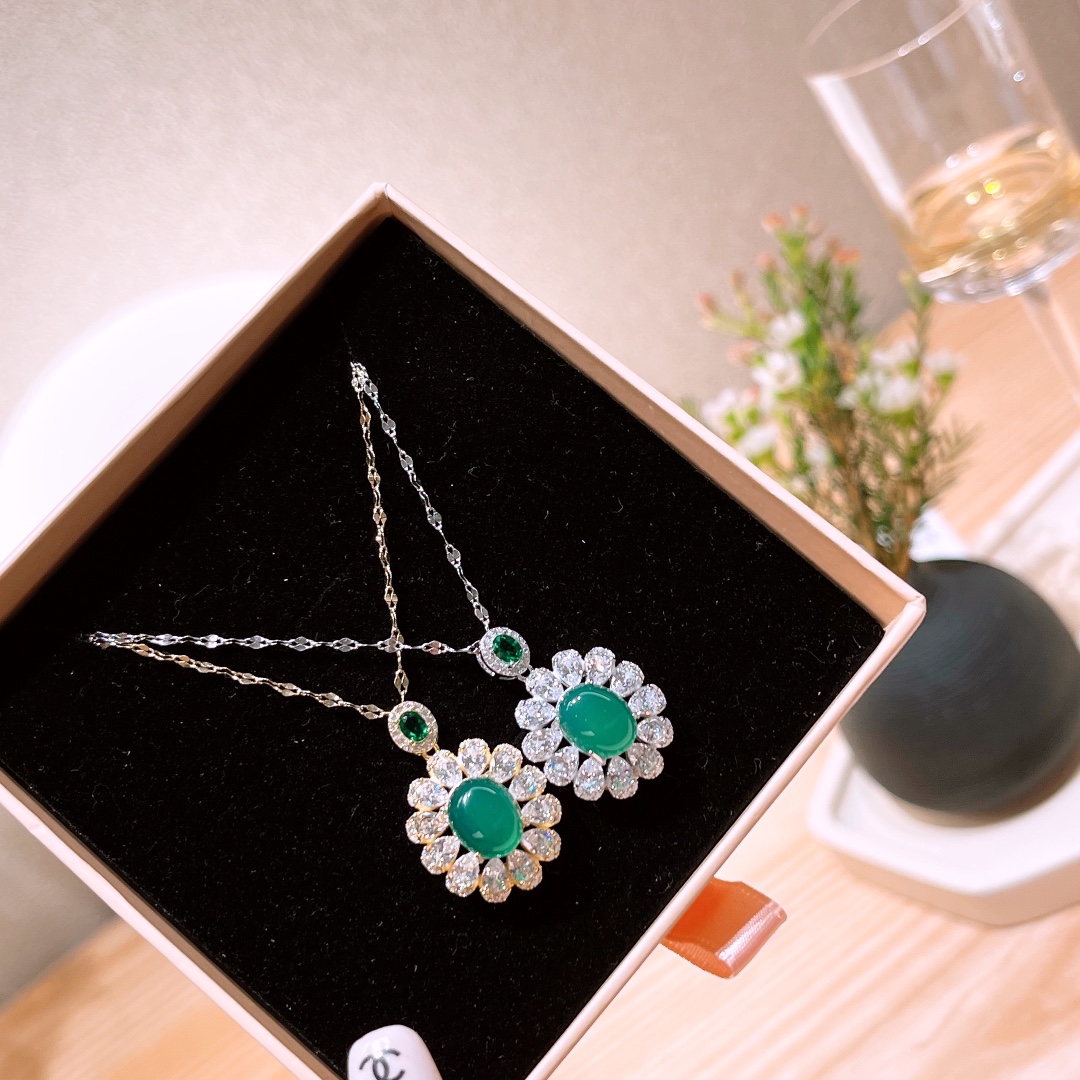 925 Silver Green Chalcedony Necklace Sweet Proposal Gold