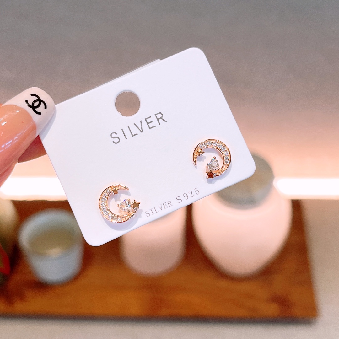 S925 Sterling Silver Earrings Korean Style Wedding Gold