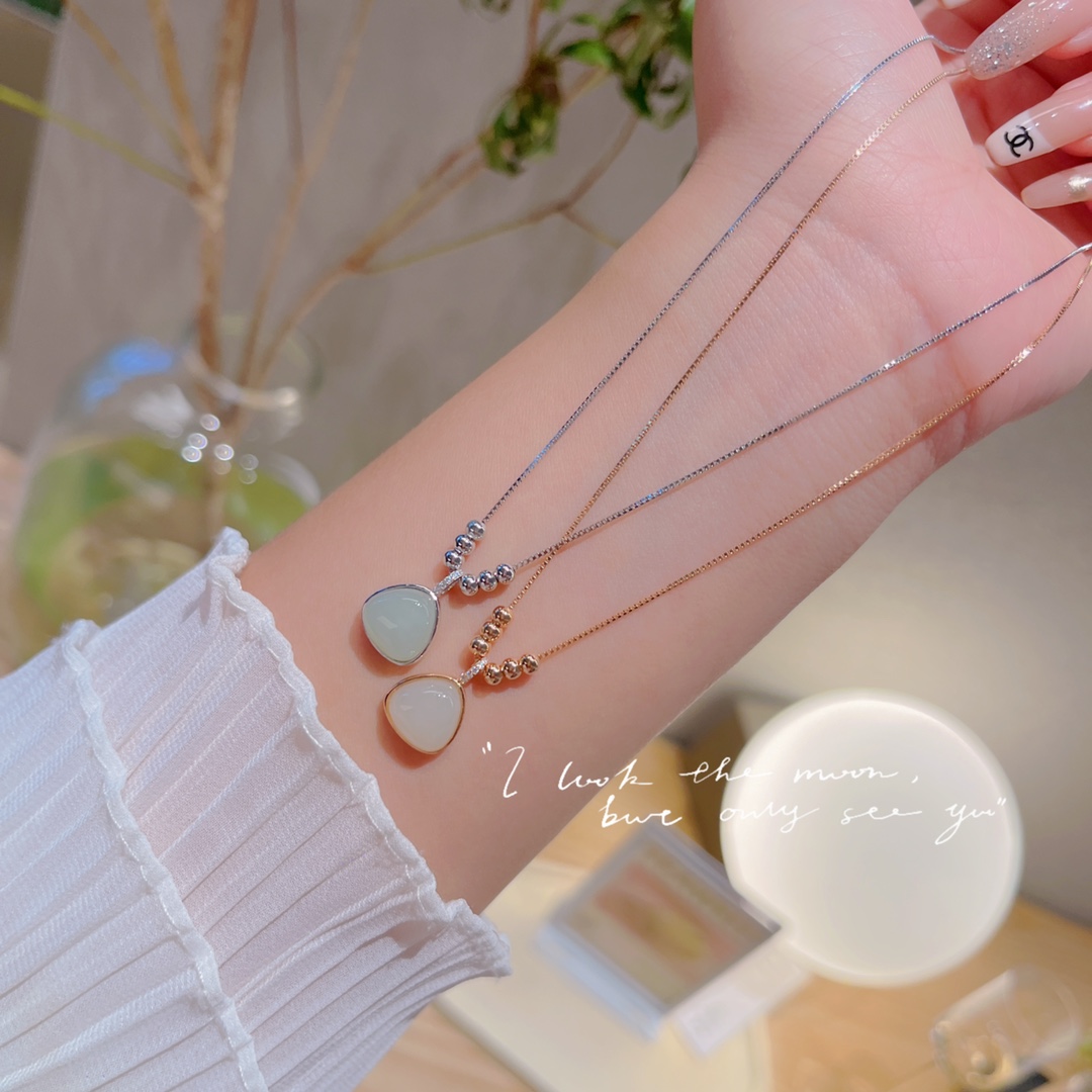 High Polish Silver Hetian Jade Necklace Sweet Bestie Gift Gold