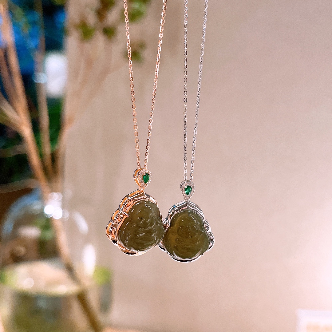 S925 Sterling Silver Hetian Jade Necklace Artistic Housewarming Silver