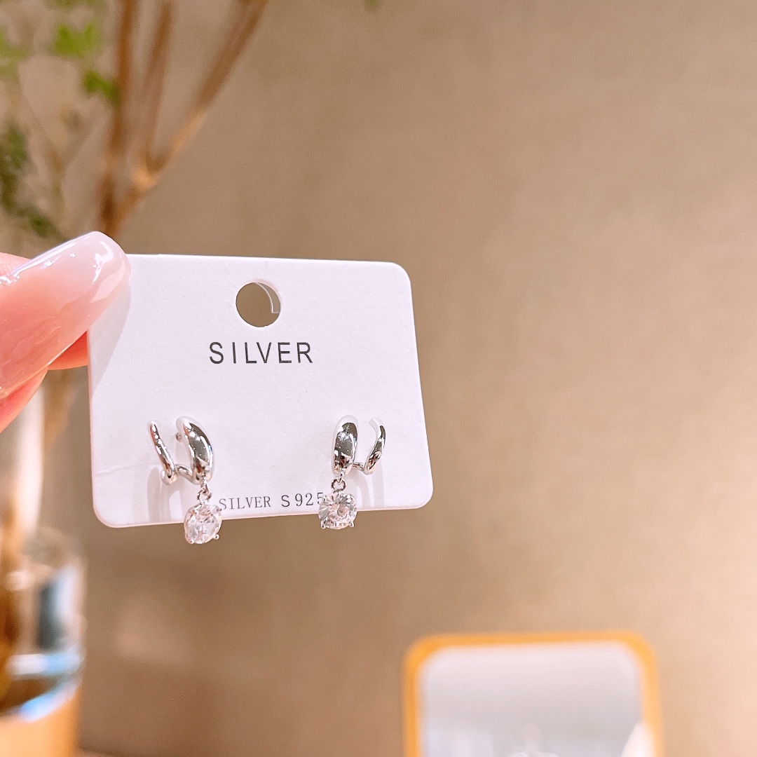 S925 Sterling Silver Earrings Korean Style Wedding Registration Gold