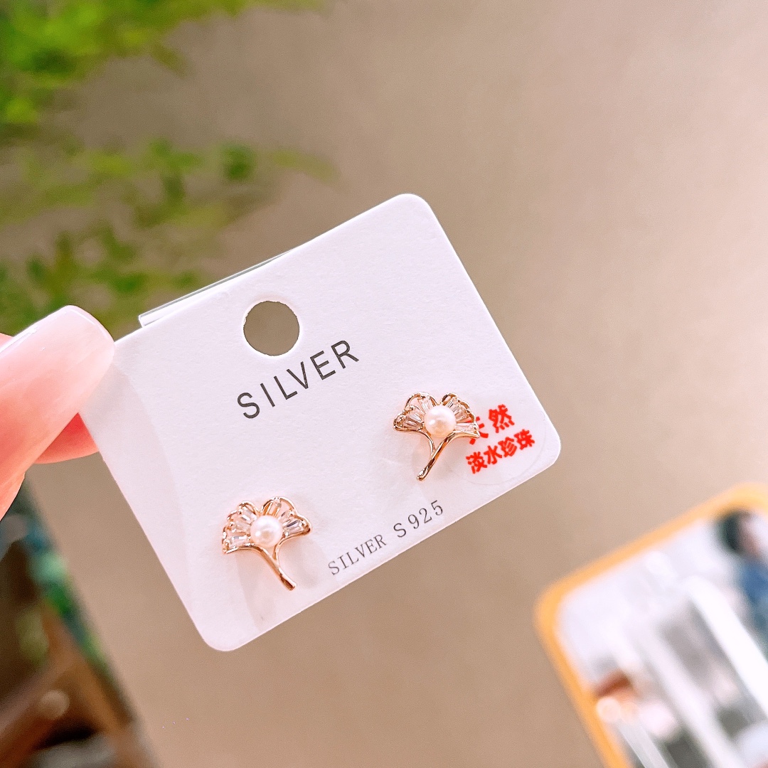 Solid Silver Freshwater Pearl Studs Girly Valentine's Day Silver