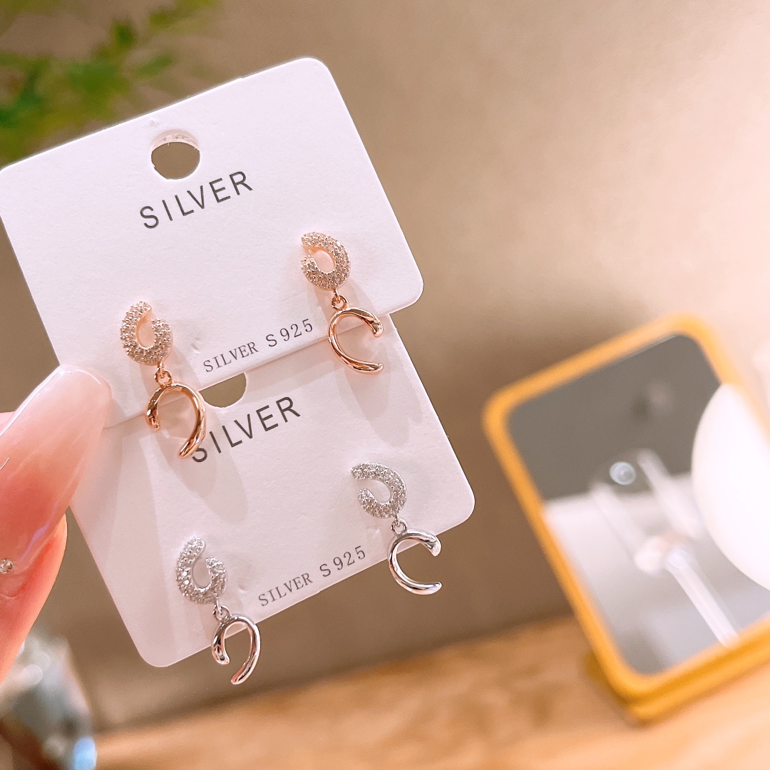 Solid Silver Earrings Light Luxury Bestie Gift Silver