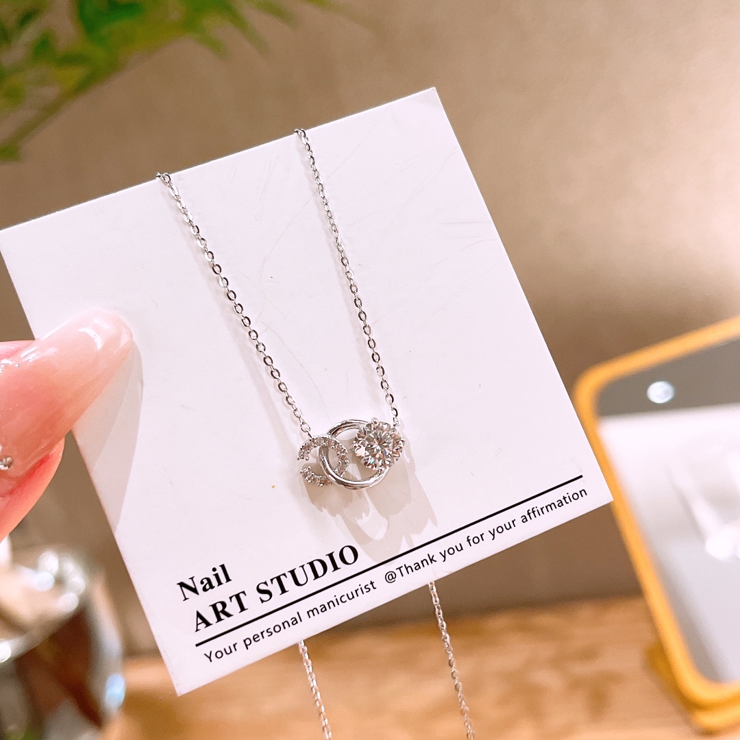 Solid Silver Moissanite Necklace Playful Self-love Gold