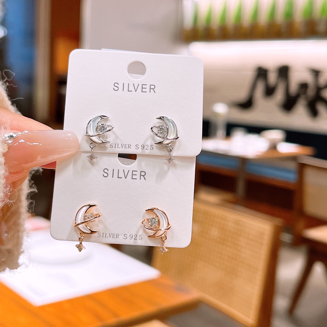 High Polish Silver Earrings Vintage New Year Gold