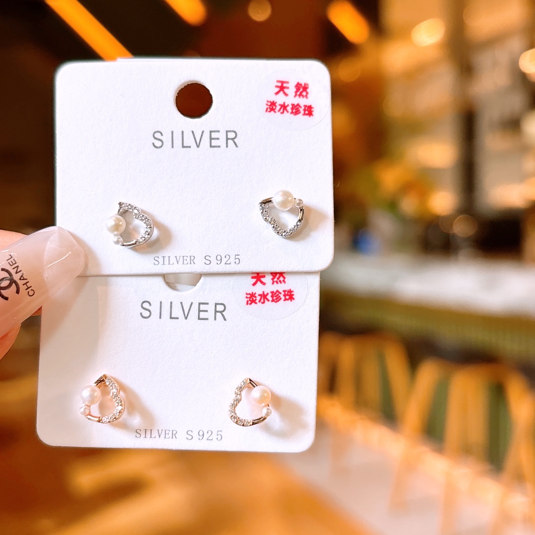 Fine Silver Freshwater Pearl Studs Korean Style Workplace Silver