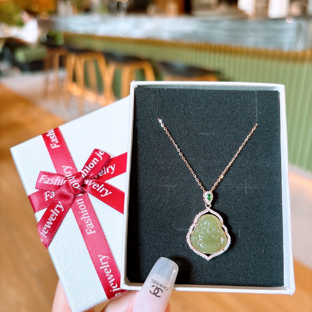 S925 Sterling Silver Hetian Jade Necklace Korean Style Annual Party