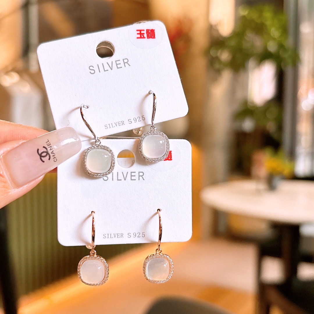 High Polish Silver Drop & Thread Earrings Sweet Spring Festival Silver