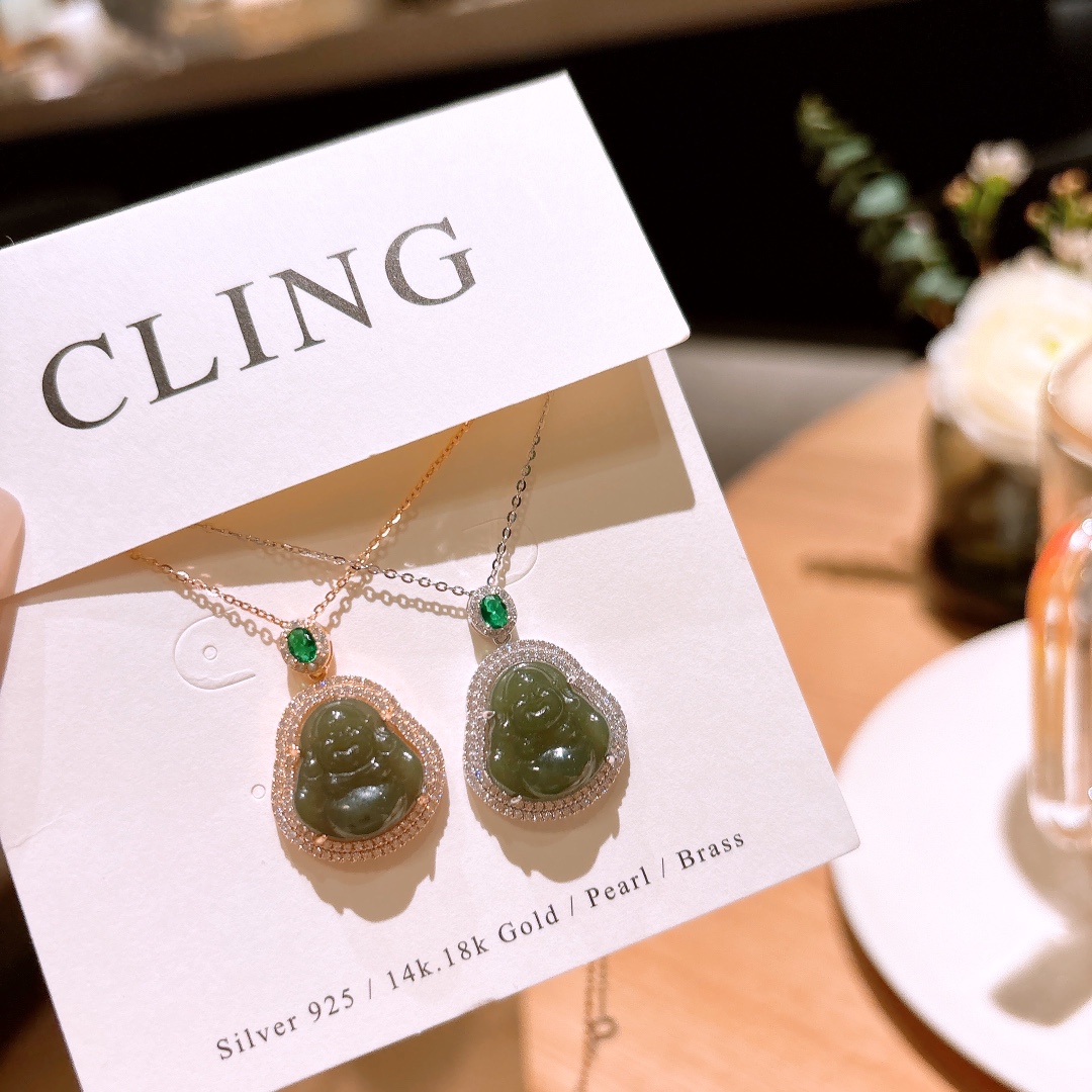 Solid Silver Hetian Jade Necklace Fashion Spring Festival Gold