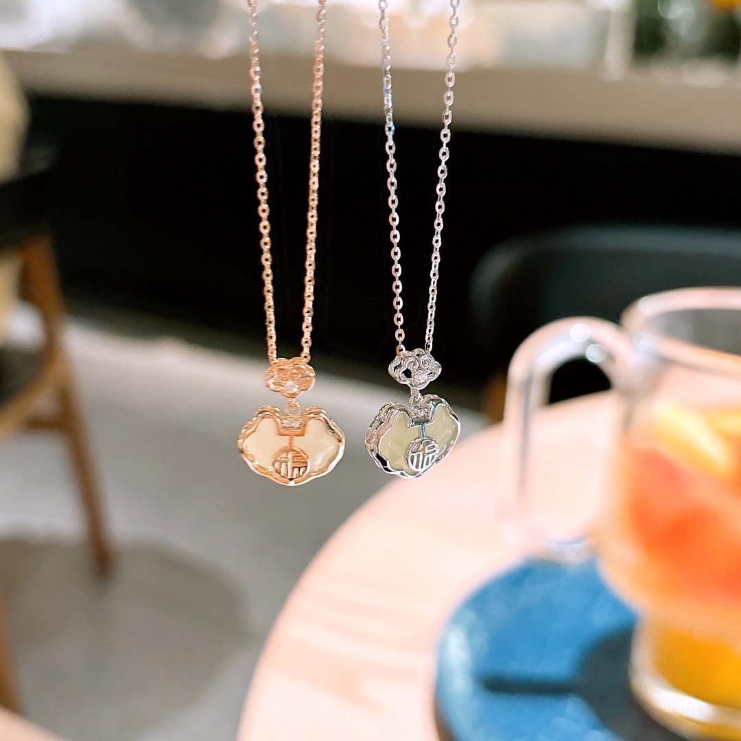 Fine Silver Hetian Jade Necklace French Wedding Favor Gold