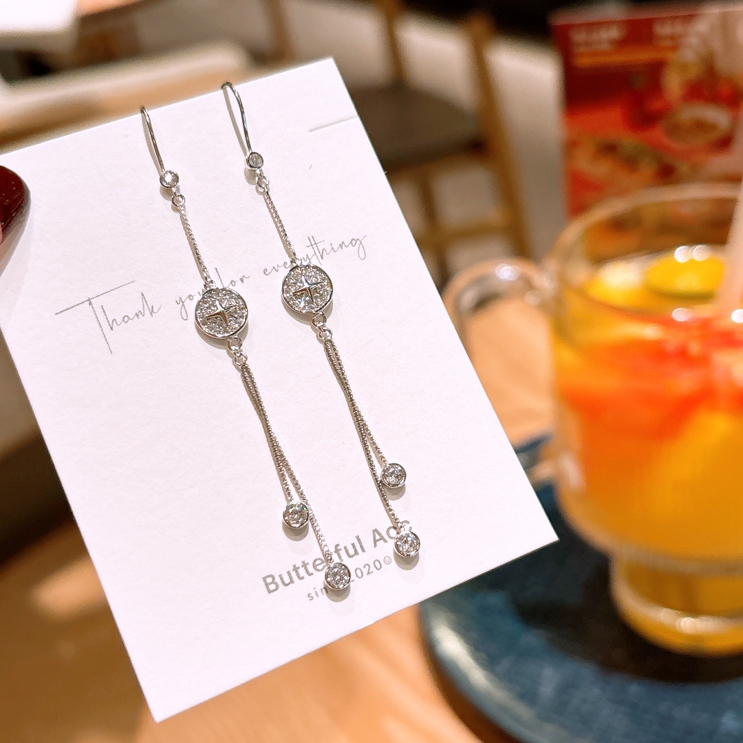 High Polish Silver Drop & Thread Earrings Girly Birthday Gold