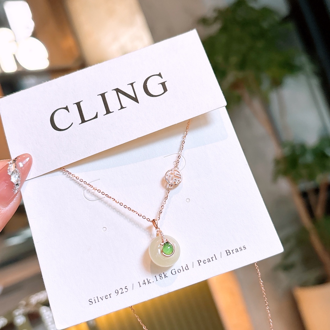 Low Allergy Silver Hetian Jade Necklace Korean Style Spring Festival