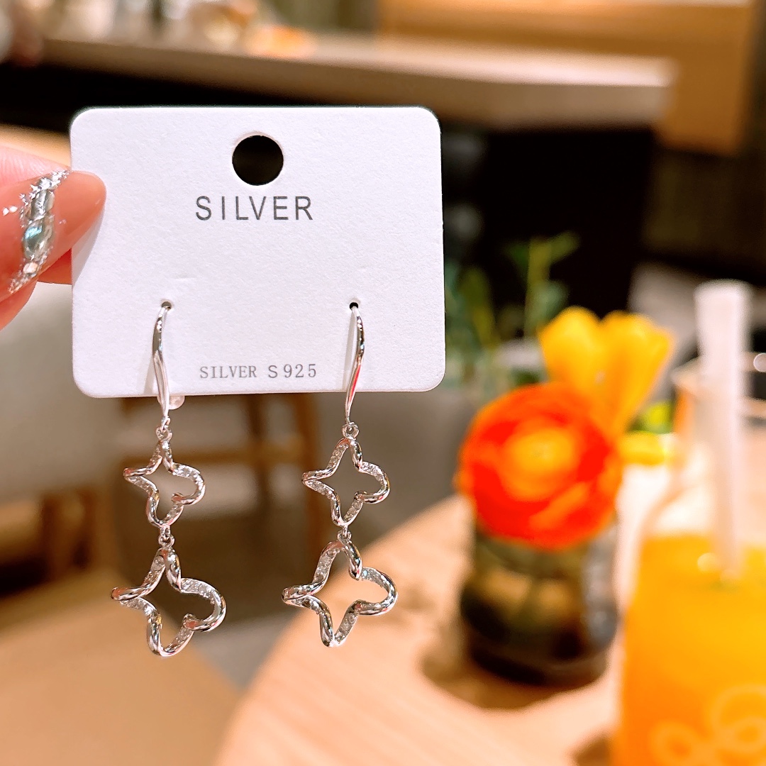 さわやか系925シルバードロップ＆スレッドイヤリングシルバー デート