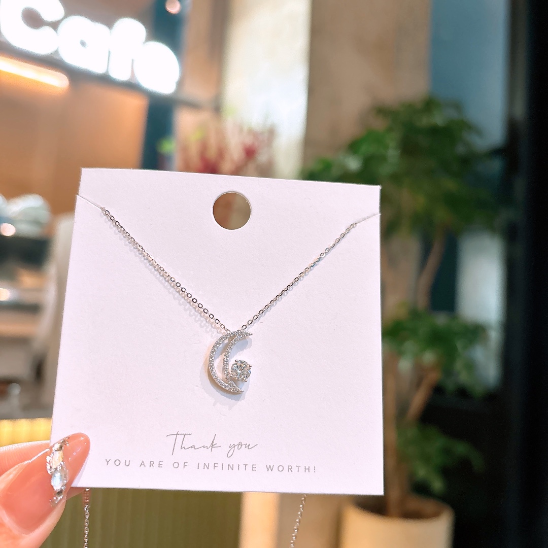S925 Sterling Silver Moissanite Necklace Sweet Housewarming Silver