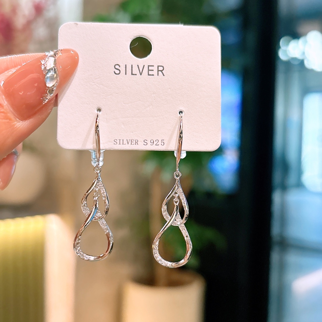 925 Silver Drop & Thread Earrings Gentle Office Silver