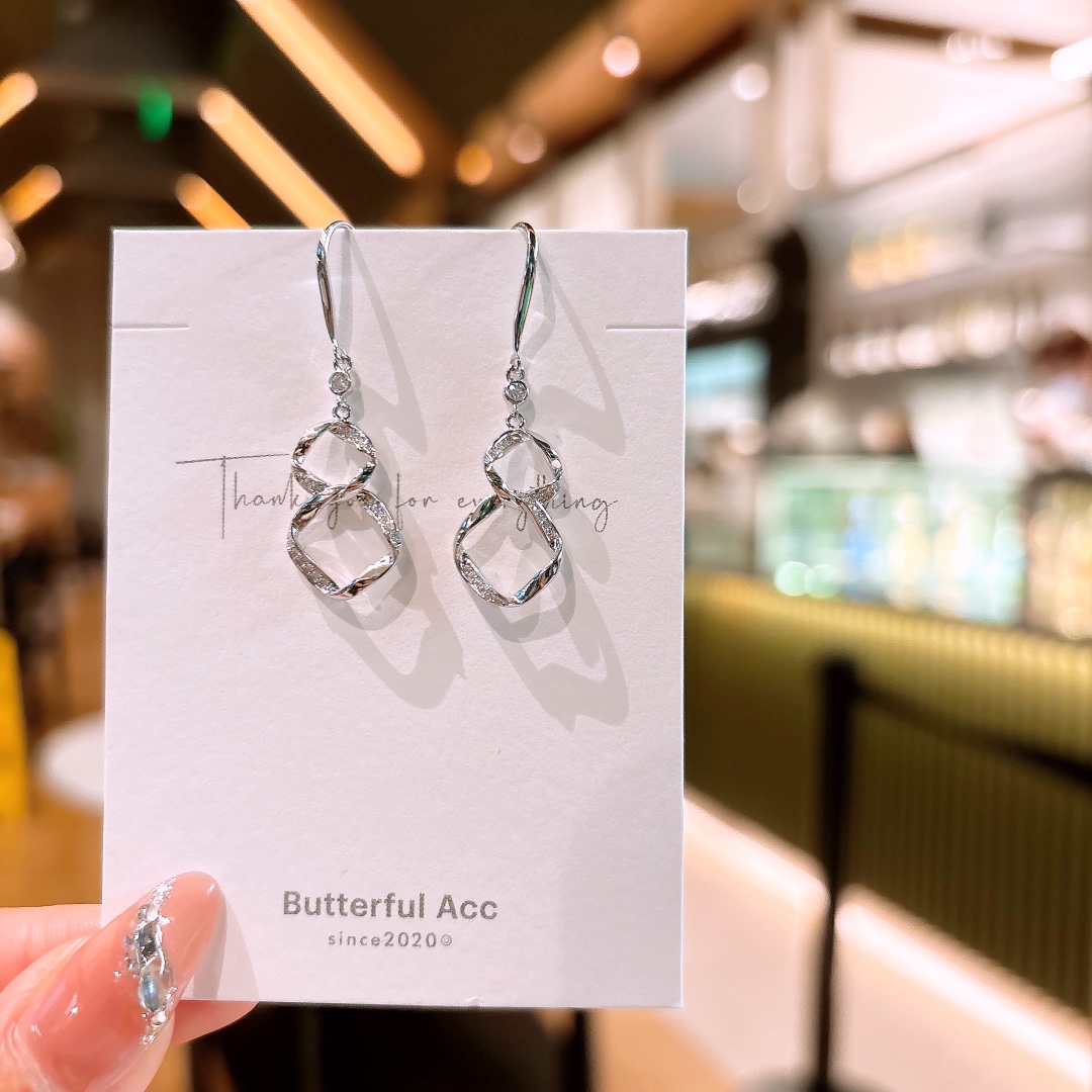 High Polish Silver Drop & Thread Earrings Delicate Workplace Gold