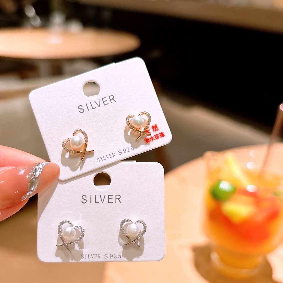 Solid Silver Freshwater Pearl Studs Unique New Year Silver