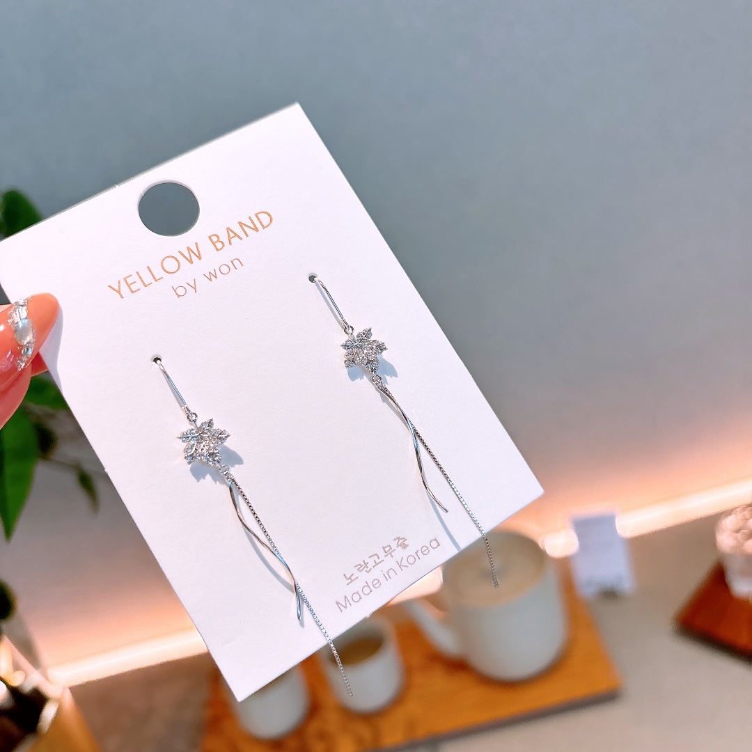 925 Silver Drop & Thread Earrings Romantic Wedding Favor Silver