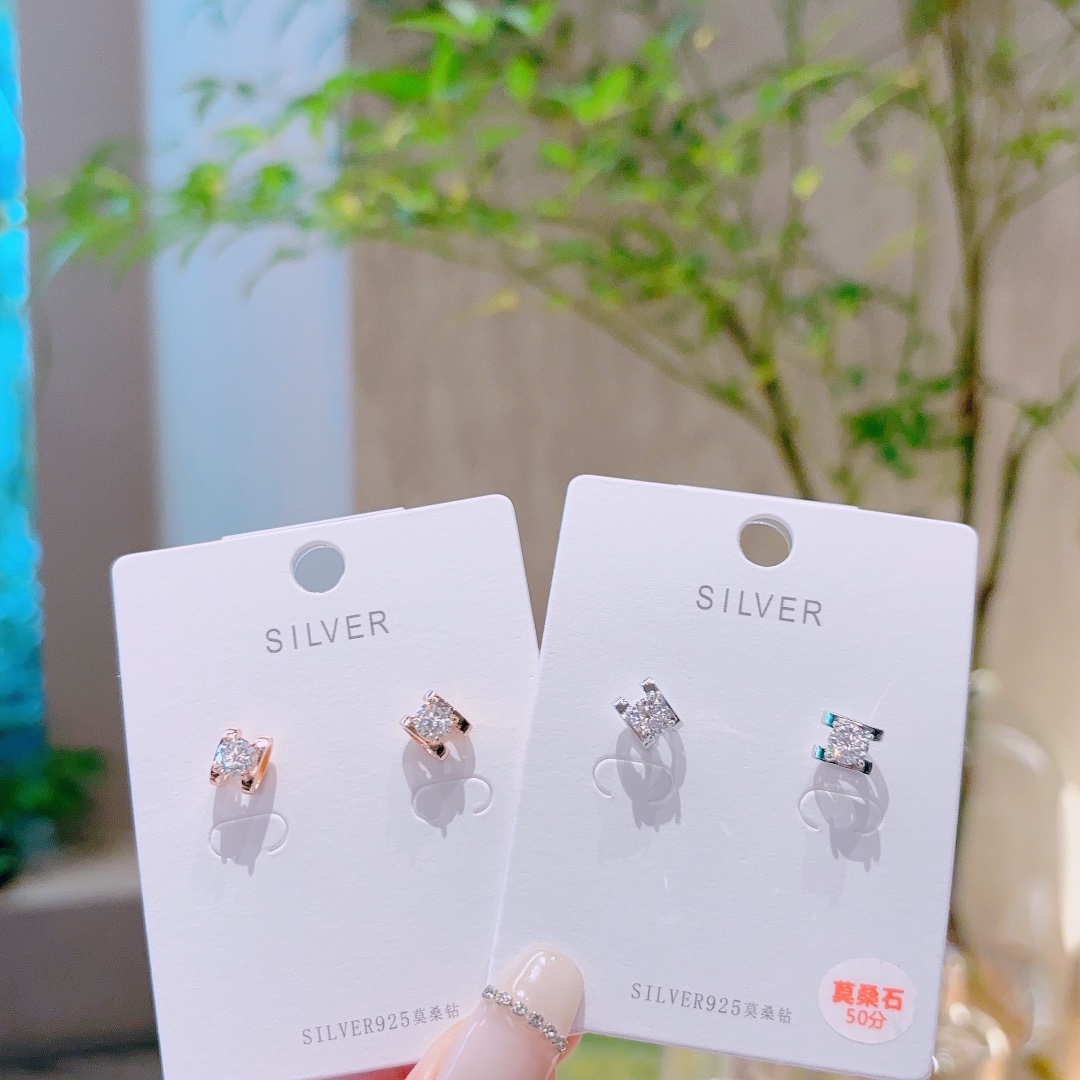 Hypoallergenic Silver Moissanite Studs Unique Spring Festival Silver