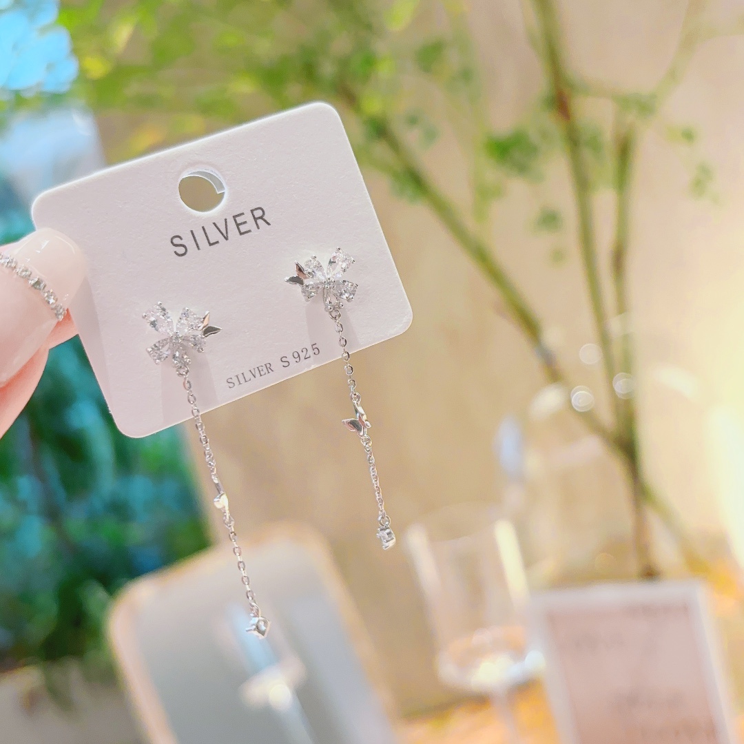 S925 Sterling Silver Earrings Light Luxury Office Gold