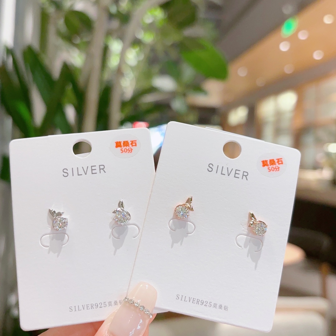 Solid Silver Moissanite Studs Artistic Engagement Silver