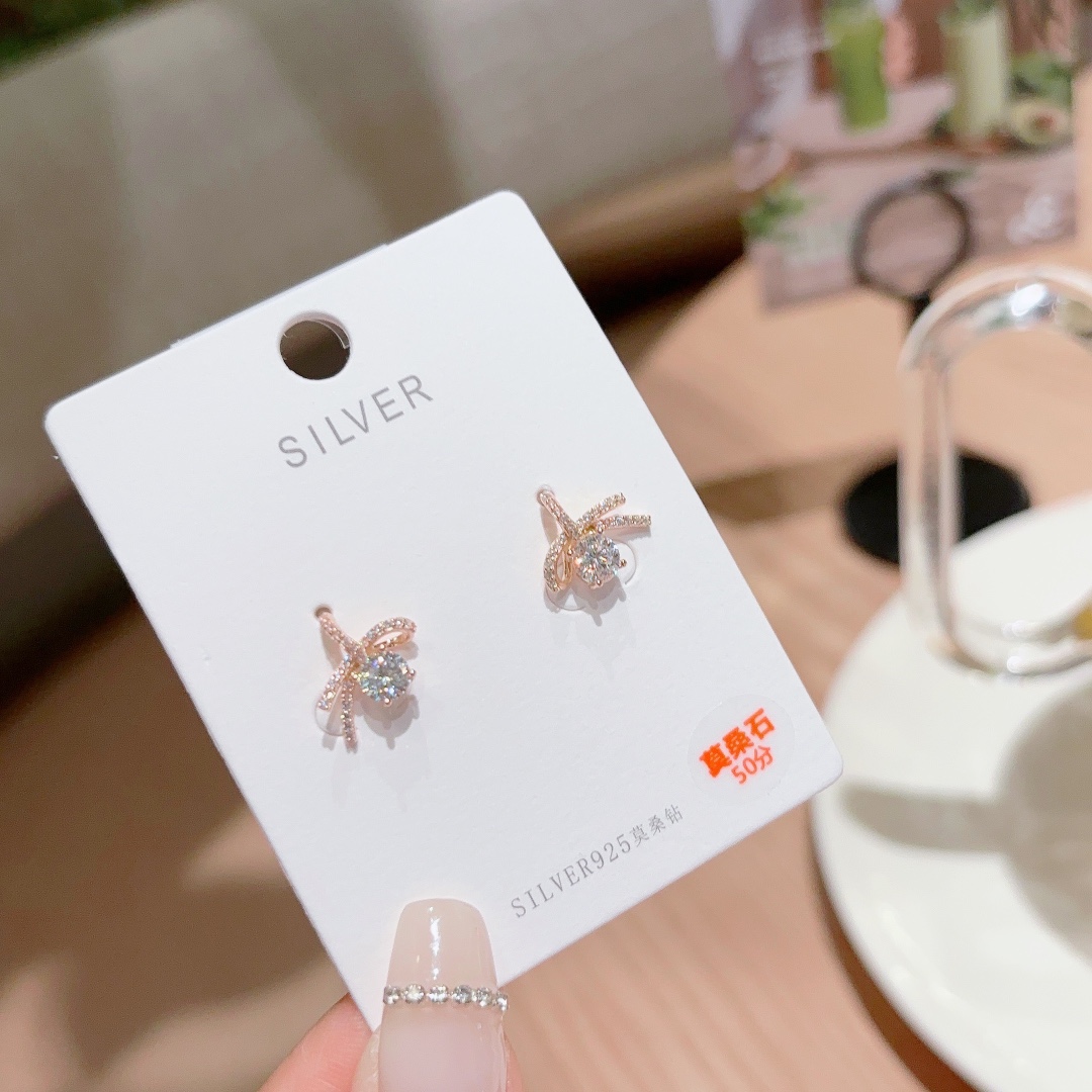 High Polish Silver Moissanite Studs Playful Mother's Day Gold